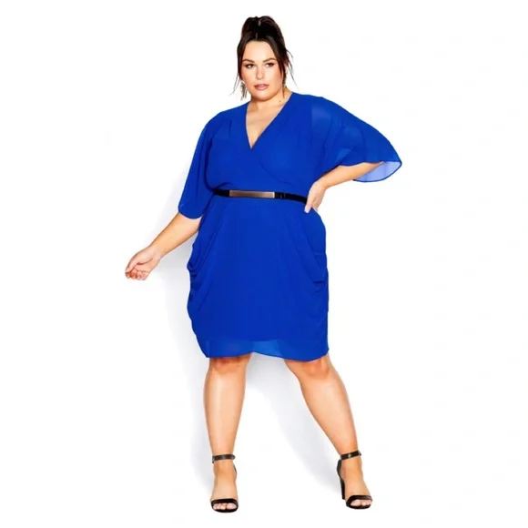city chic blue wrap dress CITY CHIC Plus Size Short Sleeve Bluebell Print Wrap Midi Dress